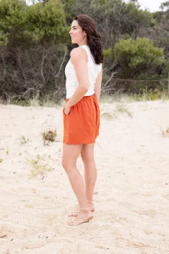 Harlow Linen Blend Shorts in Rust
