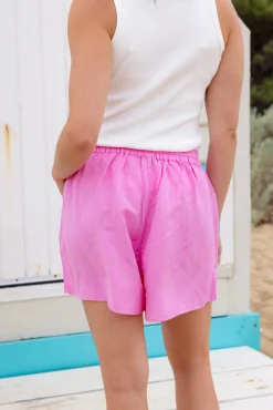 Harlow Linen Blend Shorts in Berry