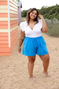 Harlow Linen Blend Shorts in Ocean Blue