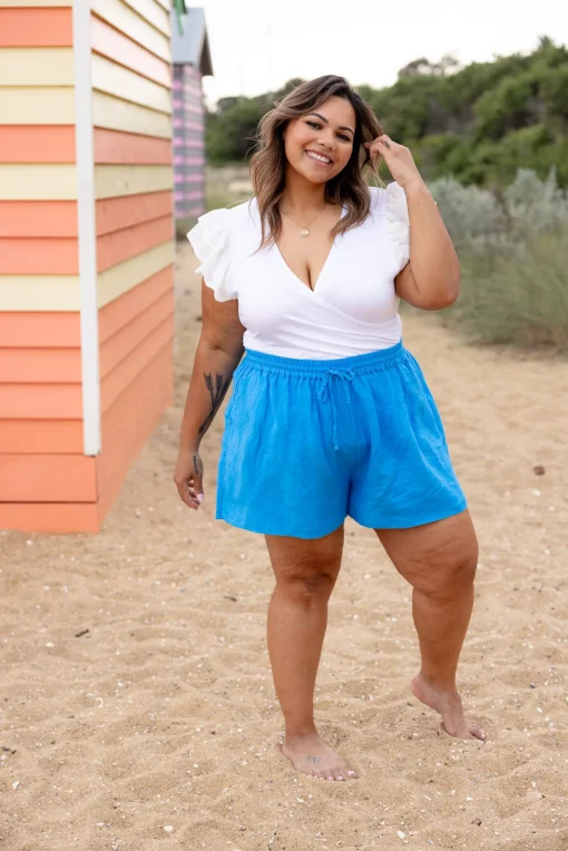 Harlow Linen Blend Shorts in Ocean Blue