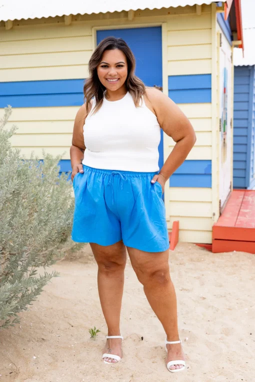 Harlow Linen Blend Shorts in Ocean Blue