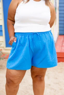 Harlow Linen Blend Shorts in Ocean Blue