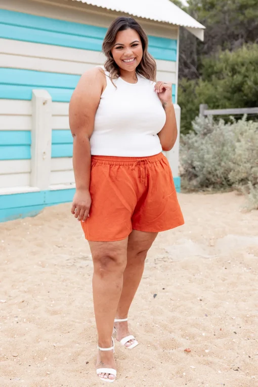 Harlow Linen Blend Shorts in Rust