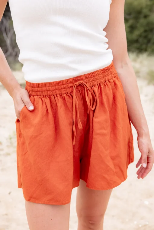 Harlow Linen Blend Shorts in Rust