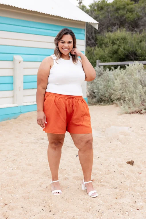 Harlow Linen Blend Shorts in Rust