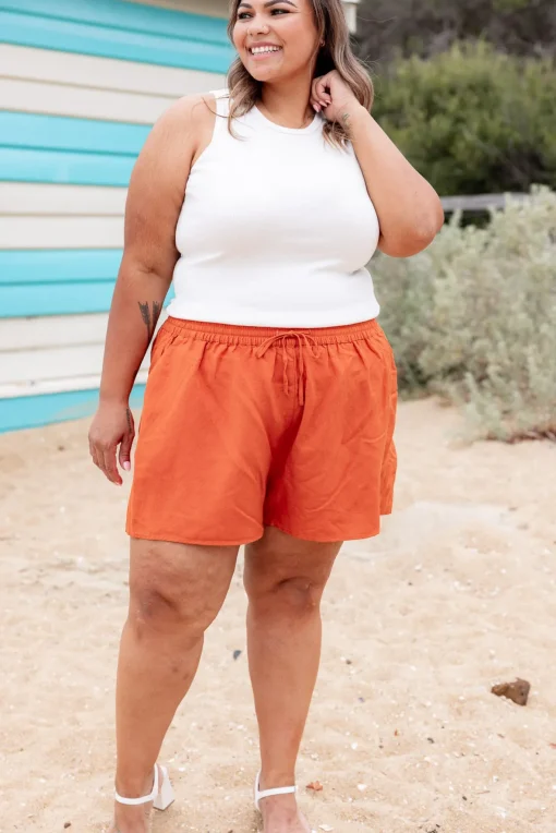 Harlow Linen Blend Shorts in Rust