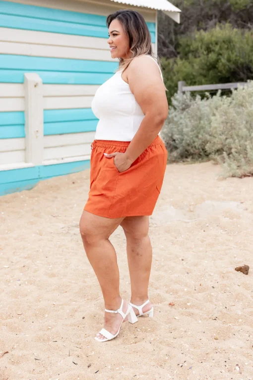 Harlow Linen Blend Shorts in Rust