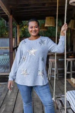 Harriet Star Sequin Knit Top in Grey