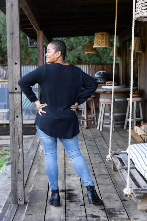 Harriet Star Sequin Knit Top in Black