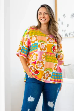 Julia Linen Blend Top in Summer Crush