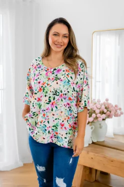 Julia Linen Blend Top in Rose Fleur