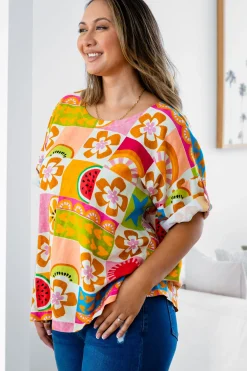 Julia Linen Blend Top in Summer Crush