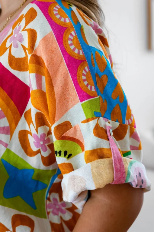 Julia Linen Blend Top in Summer Crush