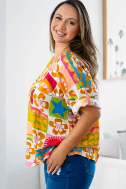 Julia Linen Blend Top in Summer Crush