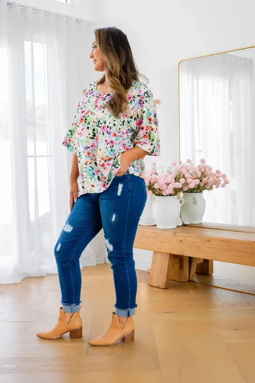 Julia Linen Blend Top in Rose Fleur
