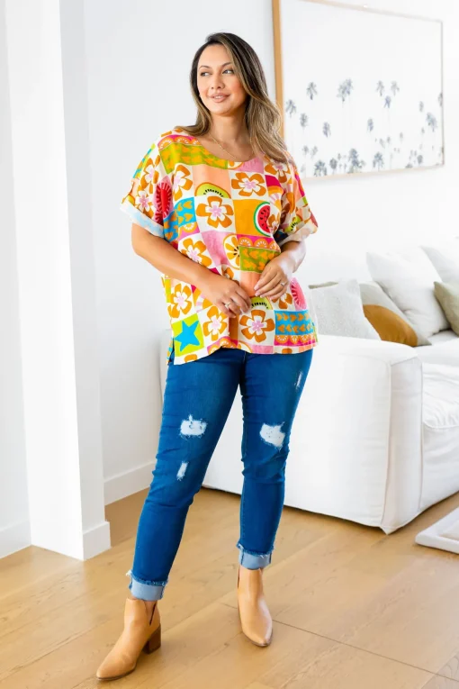 Julia Linen Blend Top in Summer Crush