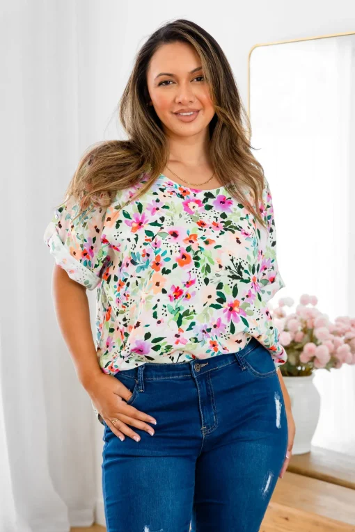 Julia Linen Blend Top in Rose Fleur