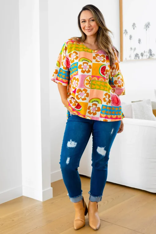 Julia Linen Blend Top in Summer Crush