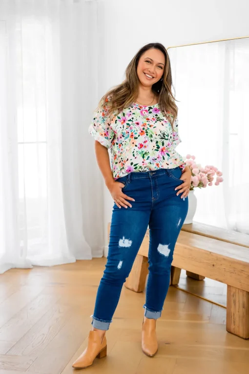 Julia Linen Blend Top in Rose Fleur