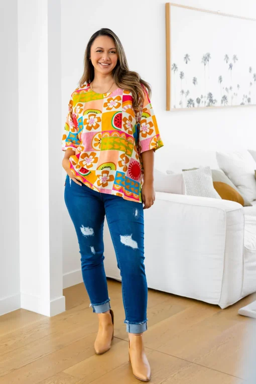 Julia Linen Blend Top in Summer Crush