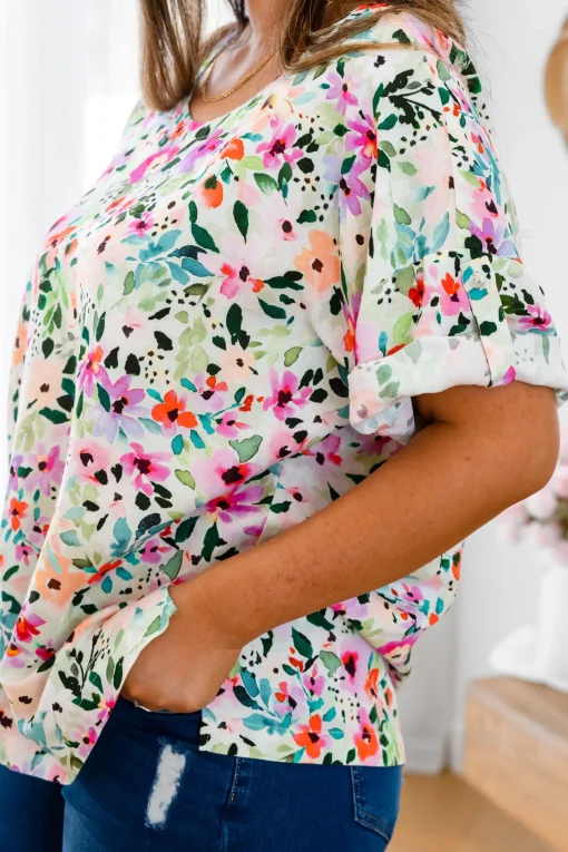 Julia Linen Blend Top in Rose Fleur