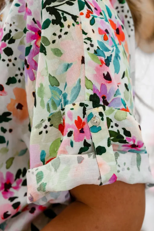 Julia Linen Blend Top in Rose Fleur