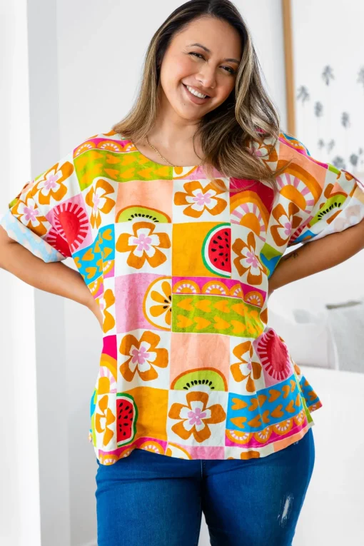 Julia Linen Blend Top in Summer Crush
