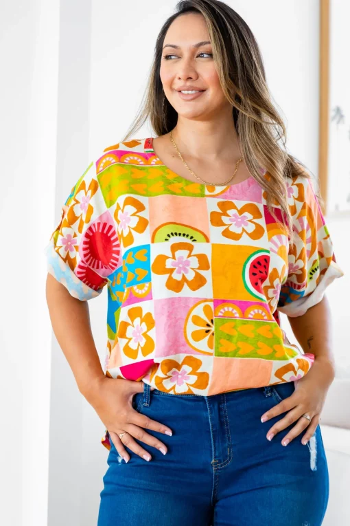 Julia Linen Blend Top in Summer Crush