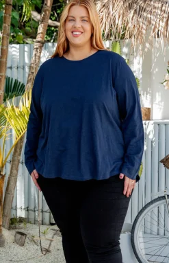Kendall Long Sleeve Basic Top in Navy