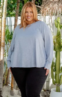 Kendall Long Sleeve Basic Top in Silver
