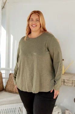 Kendall Long Sleeve Basic Top in Khaki