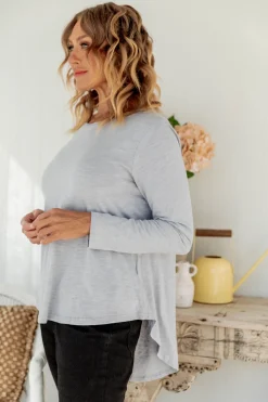 Kendall Long Sleeve Basic Top in Silver