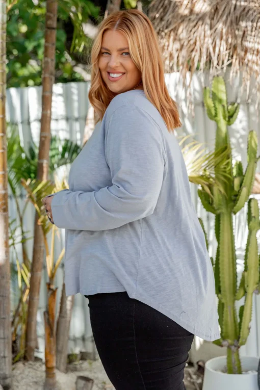 Kendall Long Sleeve Basic Top in Silver