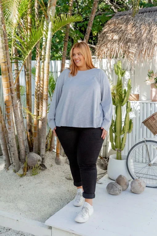 Kendall Long Sleeve Basic Top in Silver