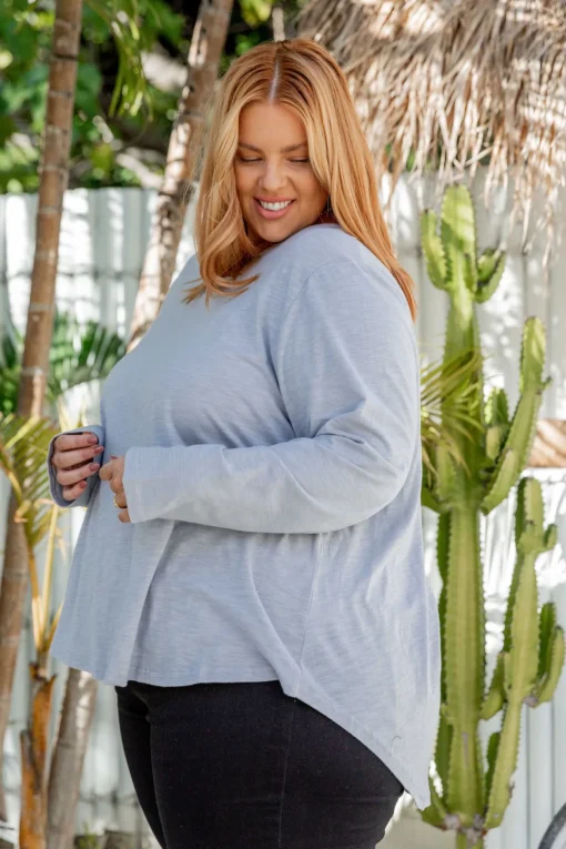 Kendall Long Sleeve Basic Top in Silver