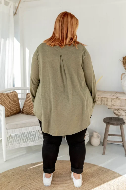 Kendall Long Sleeve Basic Top in Khaki