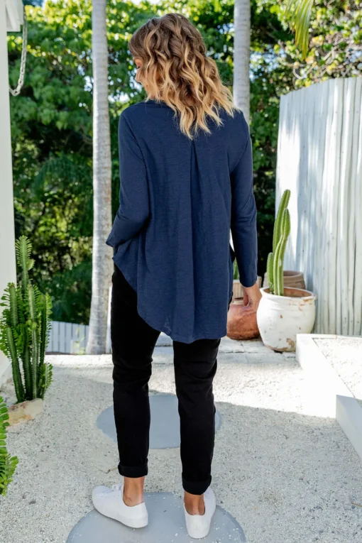 Kendall Long Sleeve Basic Top in Navy