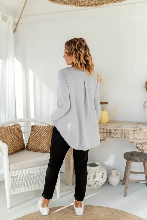 Kendall Long Sleeve Basic Top in Silver
