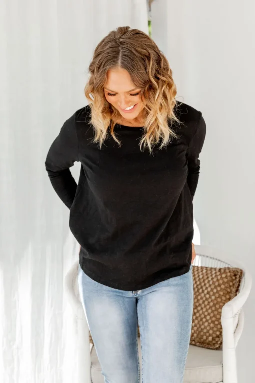 Kendall Long Sleeve Basic Top in Black