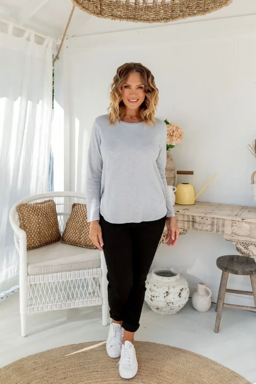 Kendall Long Sleeve Basic Top in Silver