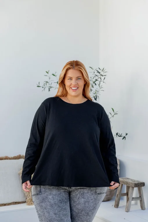 Kendall Long Sleeve Basic Top in Black