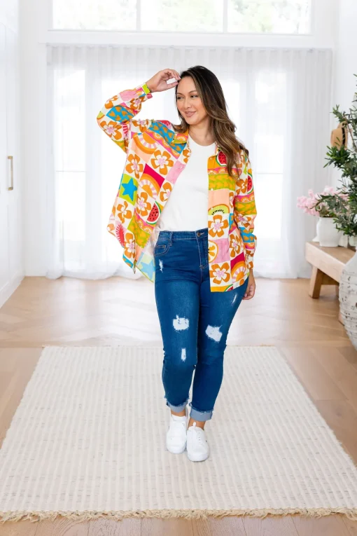 Lana Linen Blend Shirt in Summer Crush