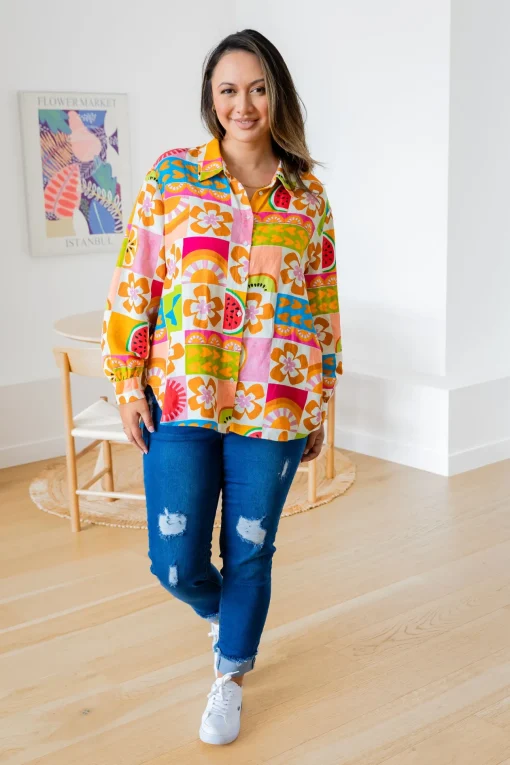 Lana Linen Blend Shirt in Summer Crush