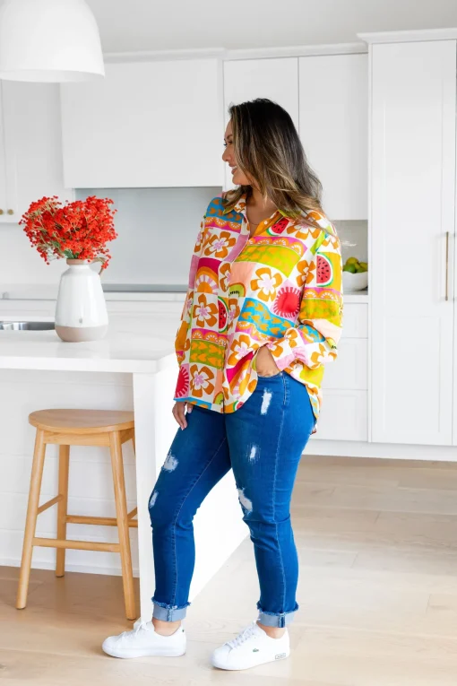 Lana Linen Blend Shirt in Summer Crush