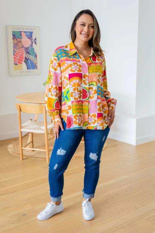 Lana Linen Blend Shirt in Summer Crush