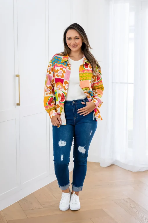 Lana Linen Blend Shirt in Summer Crush