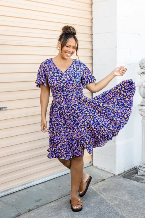 Lina Dress in Purple Leopard