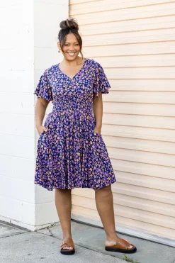 Lina Dress in Purple Leopard