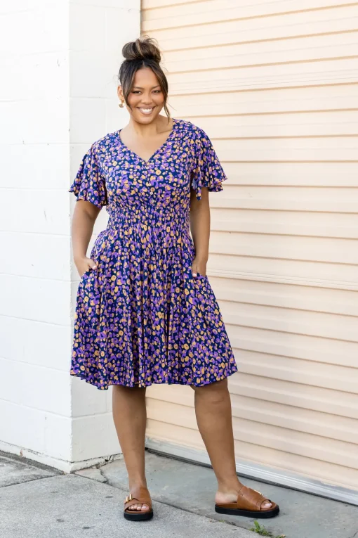Lina Dress in Purple Leopard