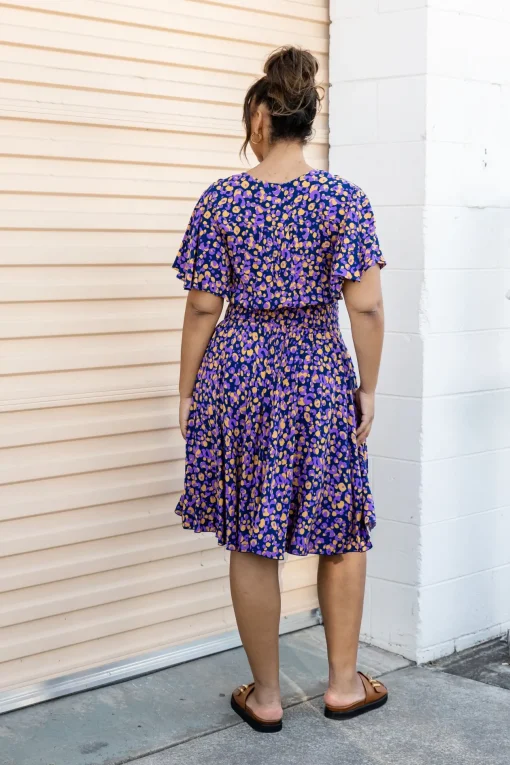Lina Dress in Purple Leopard